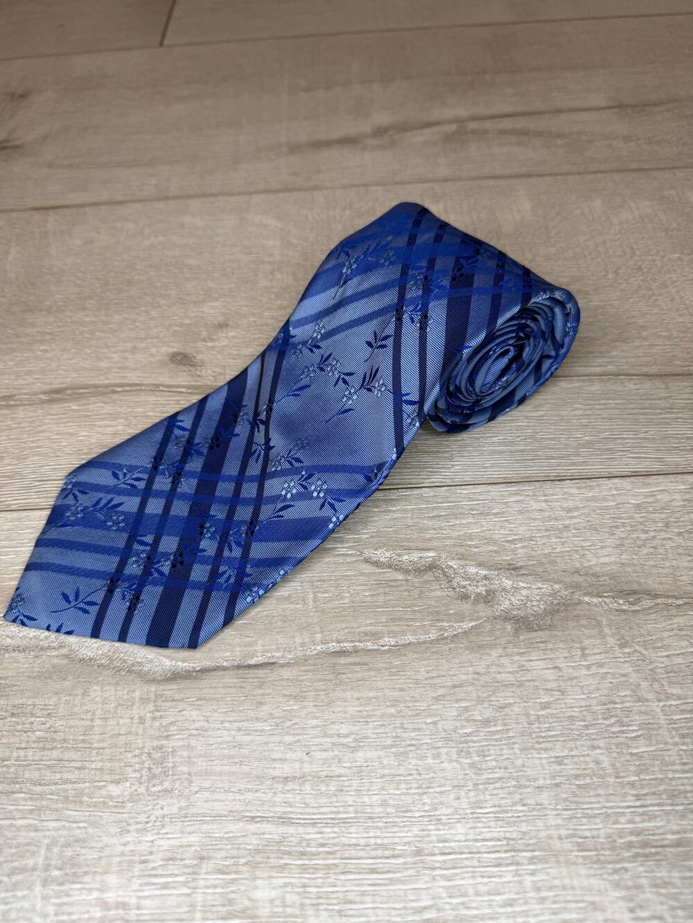 Paul Smith Silk Tie Blue Floral Stripe Plaid Made in England